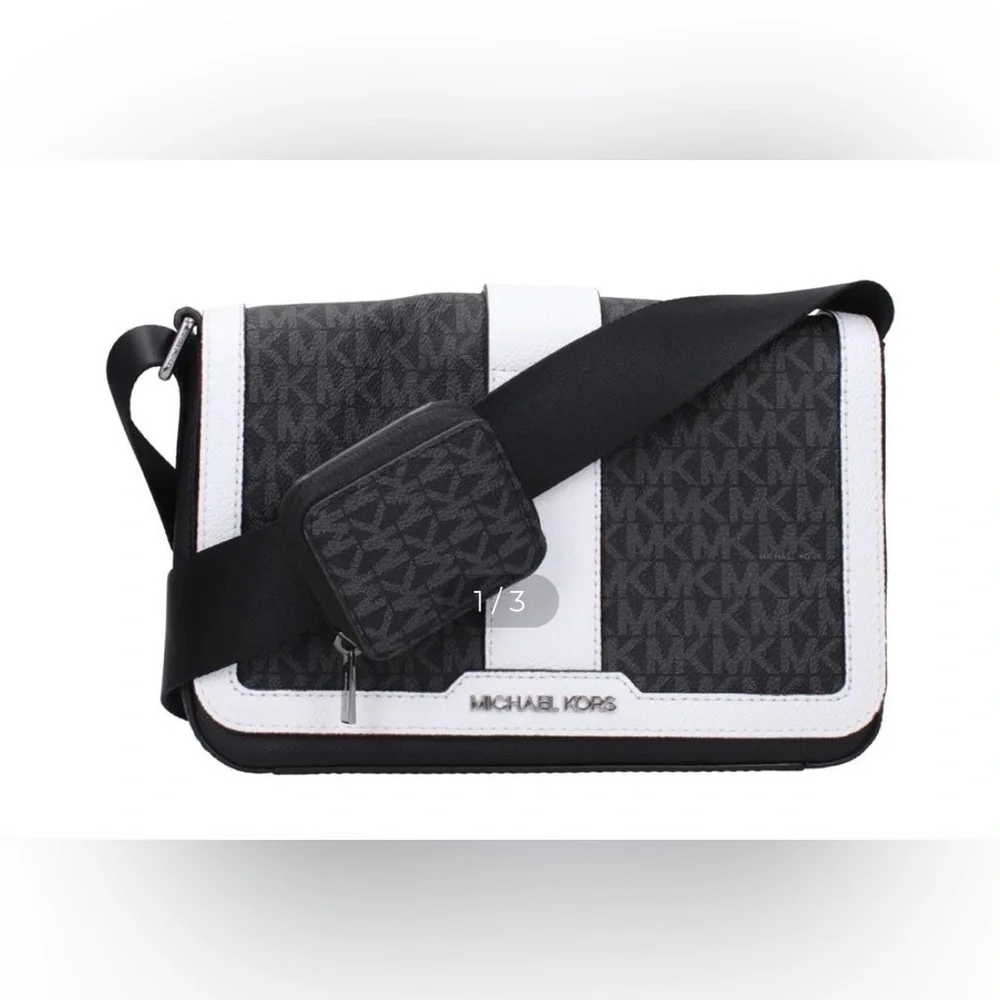 Michael Kors Black and White Crossbody Bag with pouch